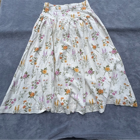 Petal & Pup Dresses & Skirts - Petal & Pup Skirt Womens Small Cream Floral Midi Linen Blend Summer